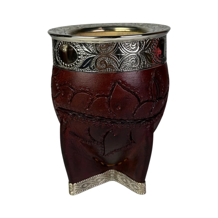 Mate Imperial Rey Borravino de Calabaza Cuero Labrado con Alpaca Con Bombilla