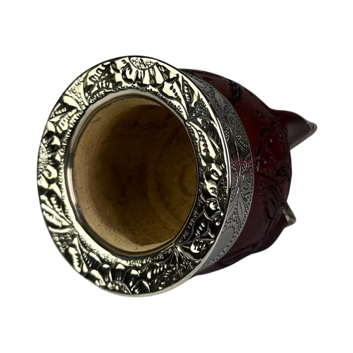 Mate Imperial Rey Borravino de Calabaza Cuero Labrado con Alpaca Con Bombilla