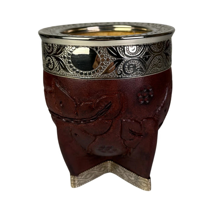 Mate Imperial Rey Borravino de Calabaza Cuero Labrado con Alpaca Con Bombilla