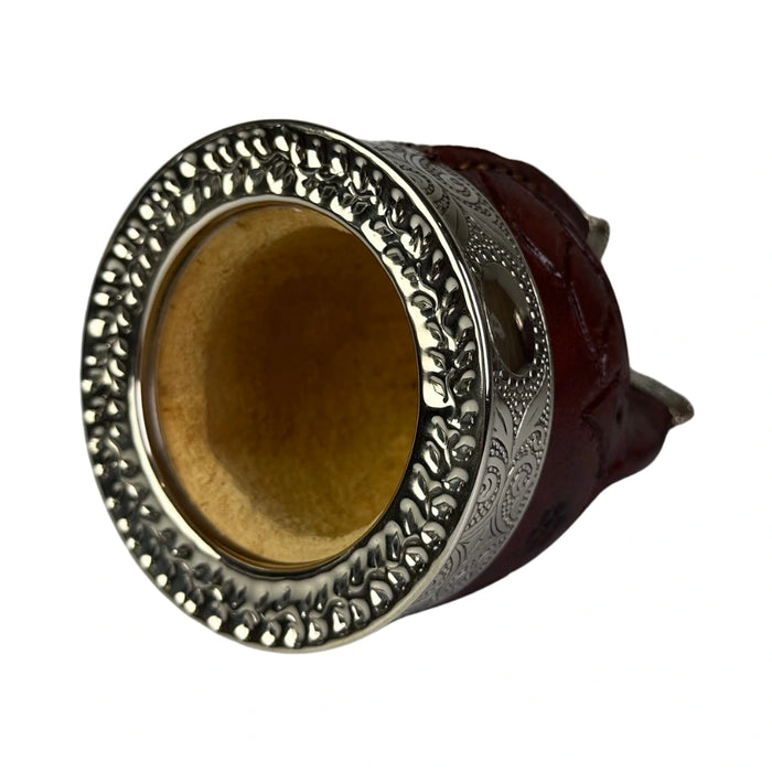 Mate Imperial Rey Borravino de Calabaza Cuero Labrado con Alpaca Con Bombilla