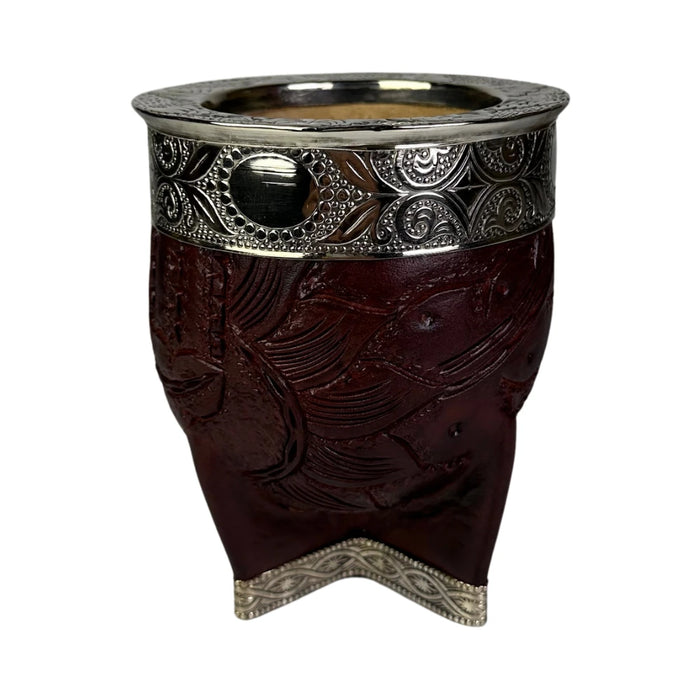 Mate Imperial Rey Borravino de Calabaza Cuero Labrado con Alpaca Con Bombilla