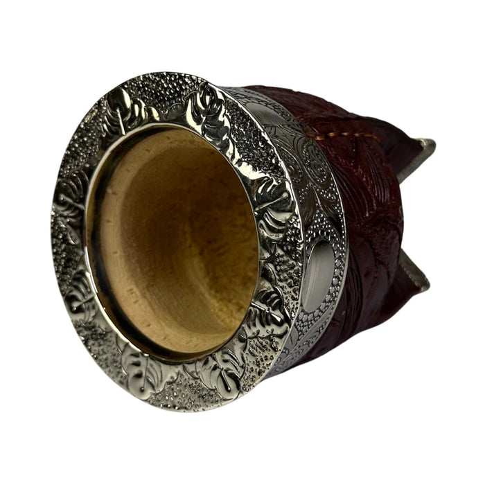 Mate Imperial Rey Borravino de Calabaza Cuero Labrado con Alpaca Con Bombilla