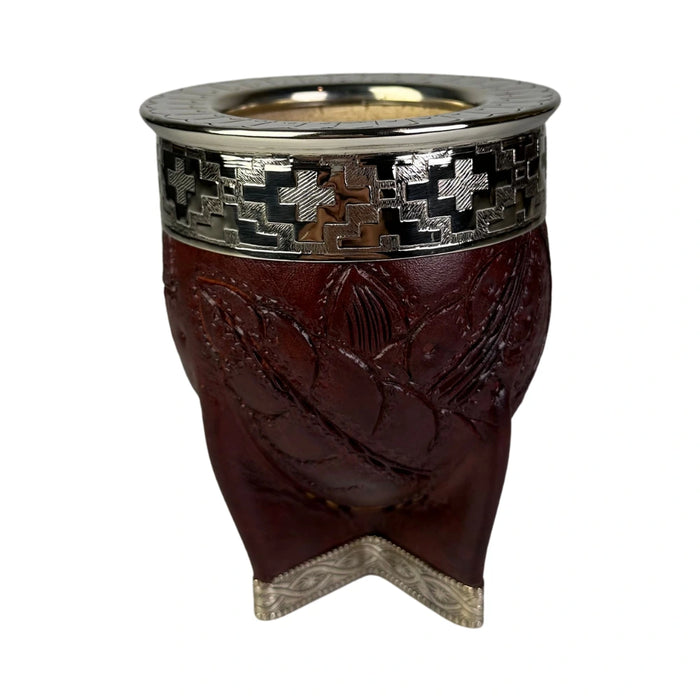 Mate Imperial Rey Borravino de Calabaza Cuero Labrado con Alpaca Con Bombilla