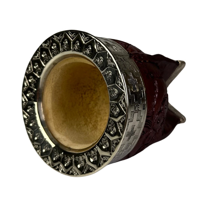 Mate Imperial Rey Borravino de Calabaza Cuero Labrado con Alpaca Con Bombilla