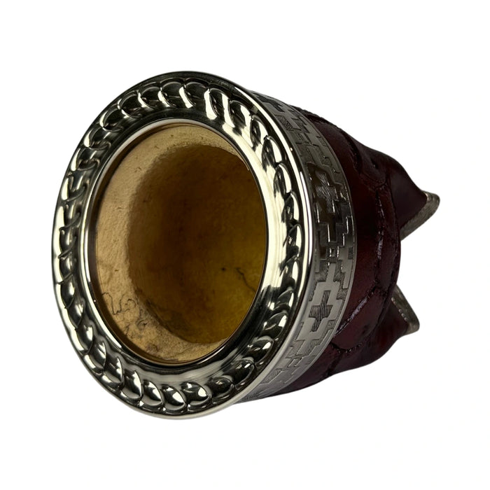 Mate Imperial Rey Borravino de Calabaza Cuero Labrado con Alpaca Con Bombilla