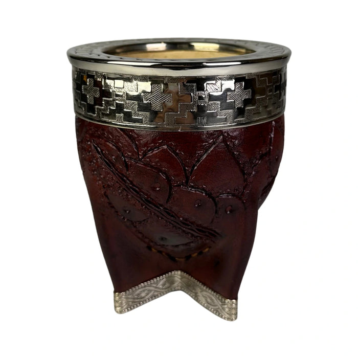 Mate Imperial Rey Borravino de Calabaza Cuero Labrado con Alpaca Con Bombilla