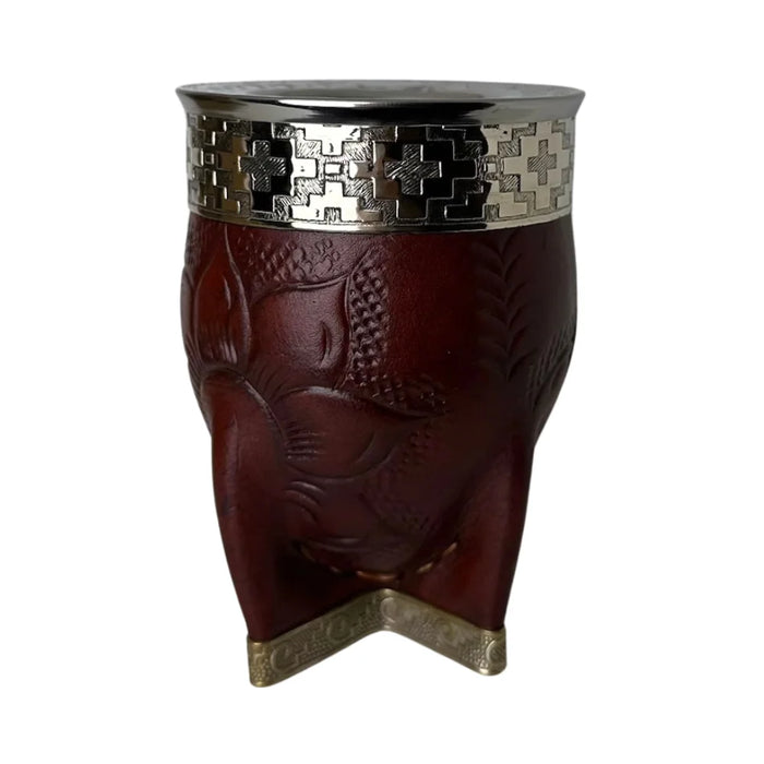 Mate Imperial Rey de Calabaza Cuero Labrado con Alpaca Con Bombilla