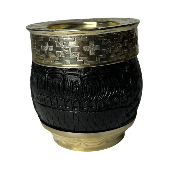 Mate Imperial Roma Con Cuero Labrado Base Y Virola De Alpaca Con Bombilla