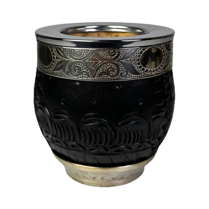 Mate Imperial Roma Con Cuero Labrado Base Y Virola De Alpaca Con Bombilla