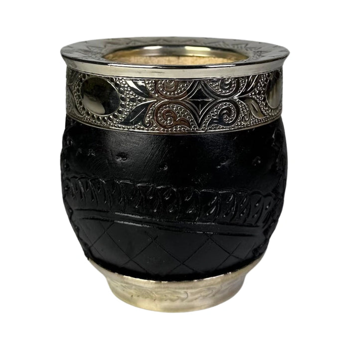 Mate Imperial Roma Con Cuero Labrado Base Y Virola De Alpaca Con Bombilla