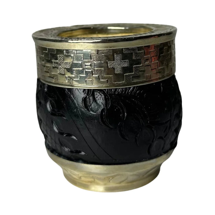 Mate Imperial Roma Con Cuero Labrado Base Y Virola De Alpaca Con Bombilla