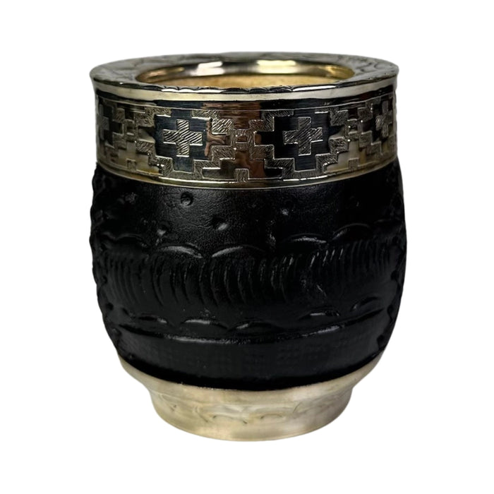 Mate Imperial Roma Con Cuero Labrado Base Y Virola De Alpaca Con Bombilla