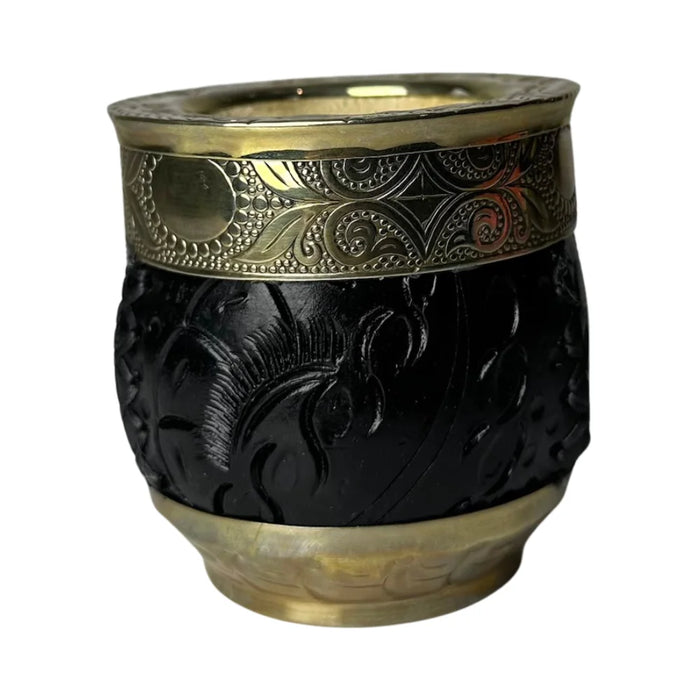 Mate Imperial Roma Con Cuero Labrado Base Y Virola De Alpaca Con Bombilla