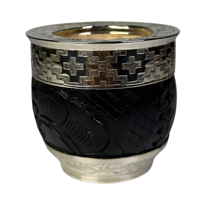 Mate Imperial Roma Con Cuero Labrado Base Y Virola De Alpaca Con Bombilla