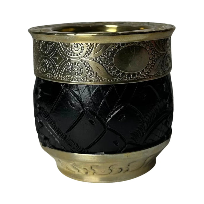 Mate Imperial Roma Con Cuero Labrado Base Y Virola De Alpaca Con Bombilla