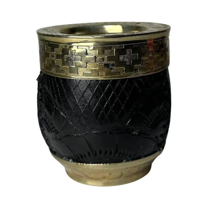 Mate Imperial Roma Con Cuero Labrado Base Y Virola De Alpaca Con Bombilla