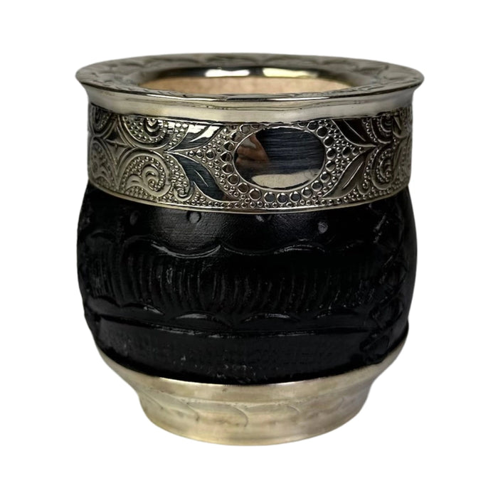 Mate Imperial Roma Con Cuero Labrado Base Y Virola De Alpaca Con Bombilla