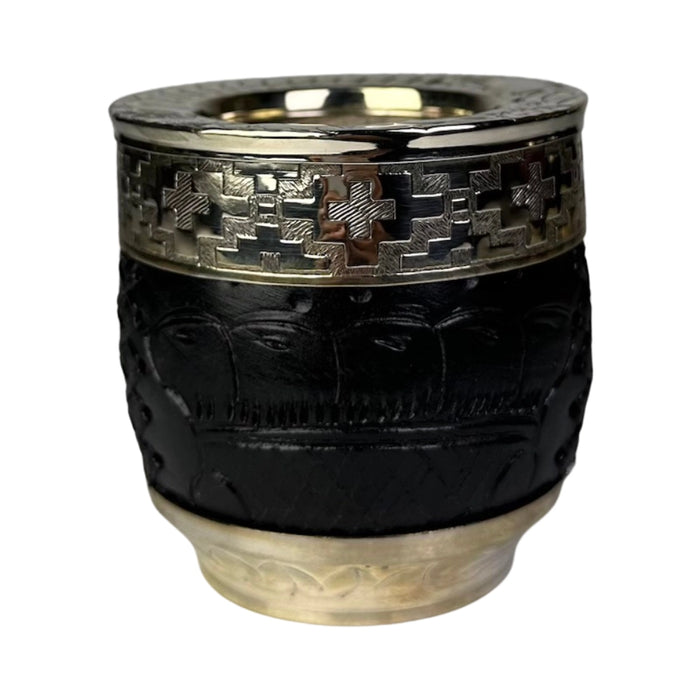 Mate Imperial Roma Con Cuero Labrado Base Y Virola De Alpaca Con Bombilla
