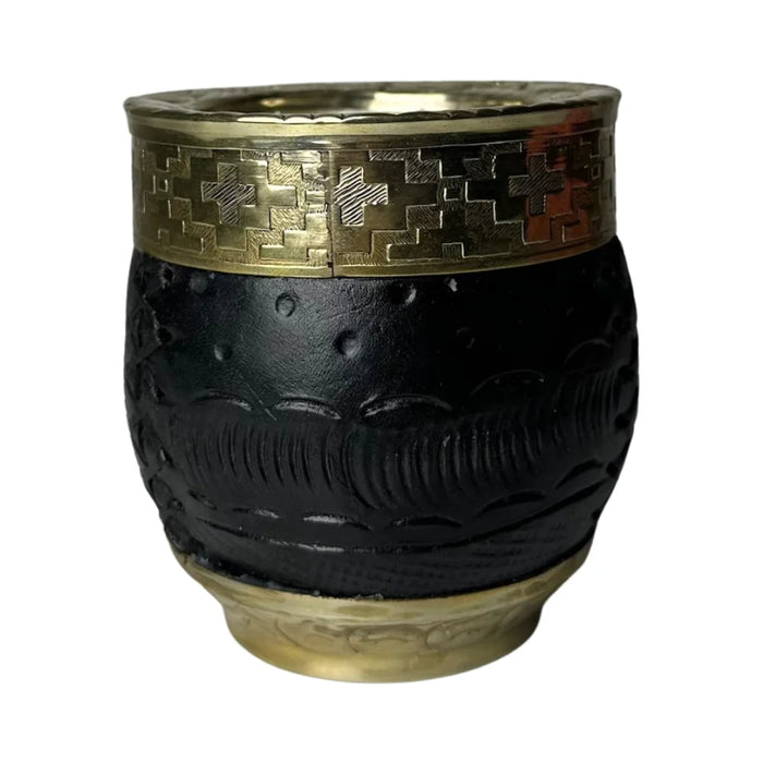 Mate Imperial Roma Con Cuero Labrado Base Y Virola De Alpaca Con Bombilla