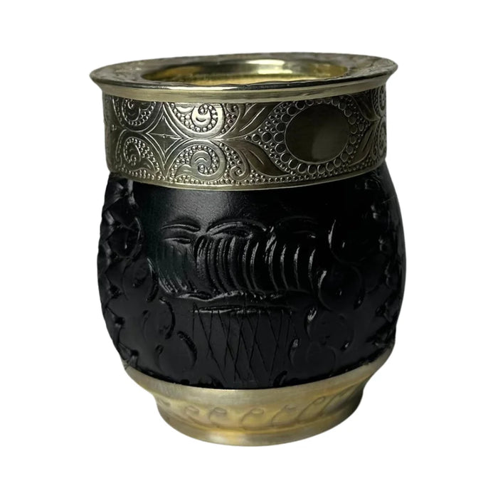 Mate Imperial Roma Con Cuero Labrado Base Y Virola De Alpaca Con Bombilla