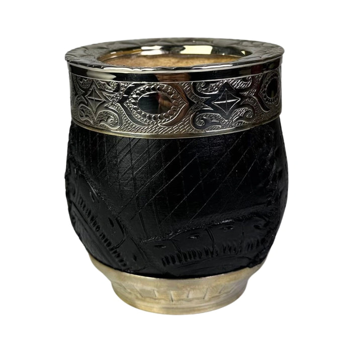 Mate Imperial Roma Con Cuero Labrado Base Y Virola De Alpaca Con Bombilla