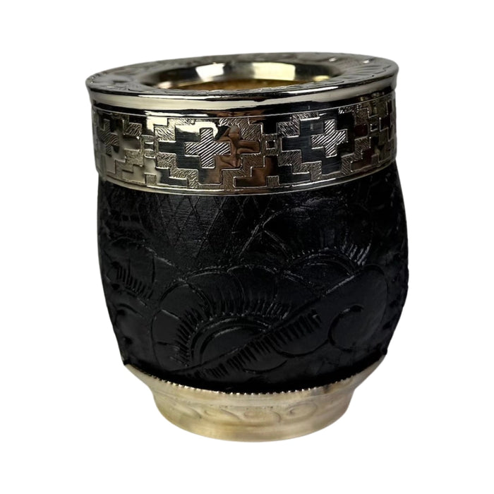 Mate Imperial Roma Con Cuero Labrado Base Y Virola De Alpaca Con Bombilla