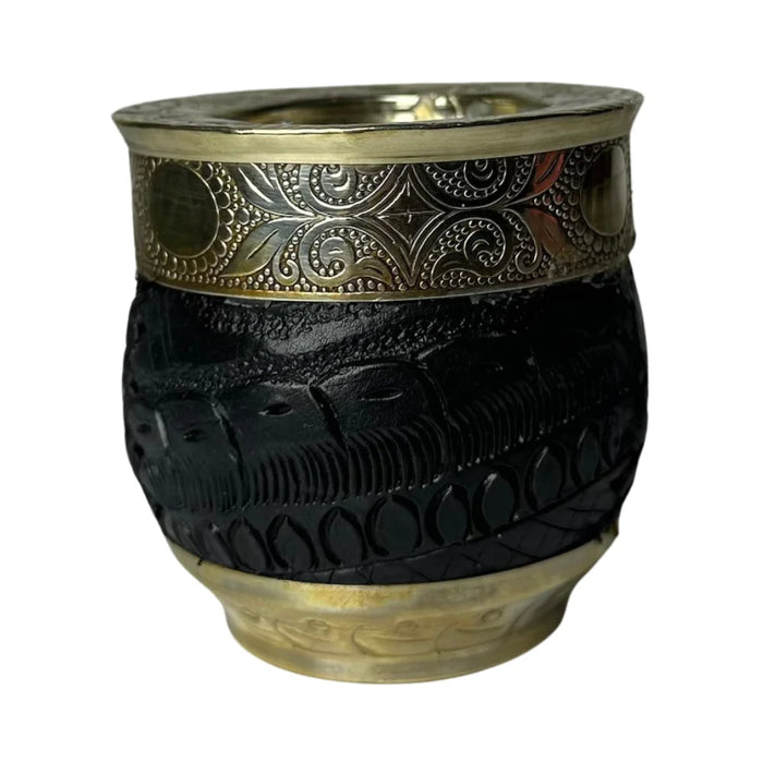 Mate Imperial Roma Con Cuero Labrado Base Y Virola De Alpaca Con Bombilla