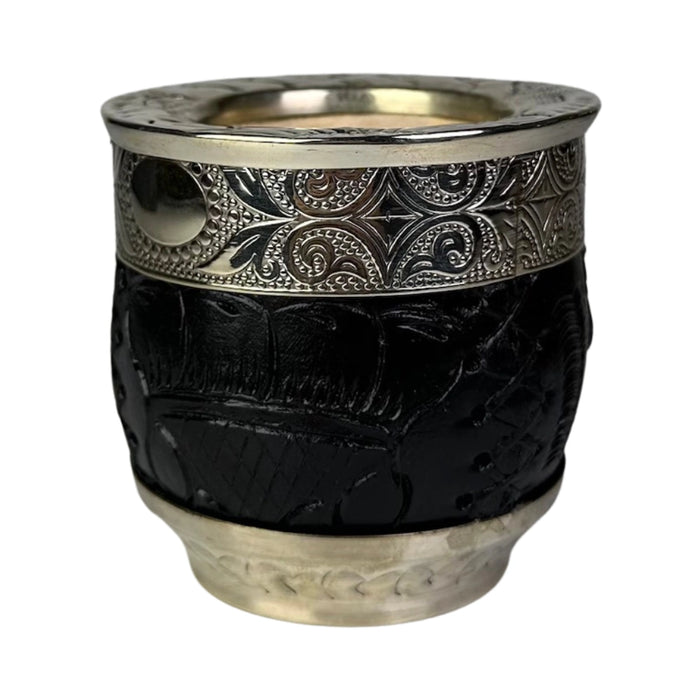 Mate Imperial Roma Con Cuero Labrado Base Y Virola De Alpaca Con Bombilla