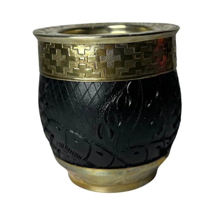 Mate Imperial Roma Con Cuero Labrado Base Y Virola De Alpaca Con Bombilla