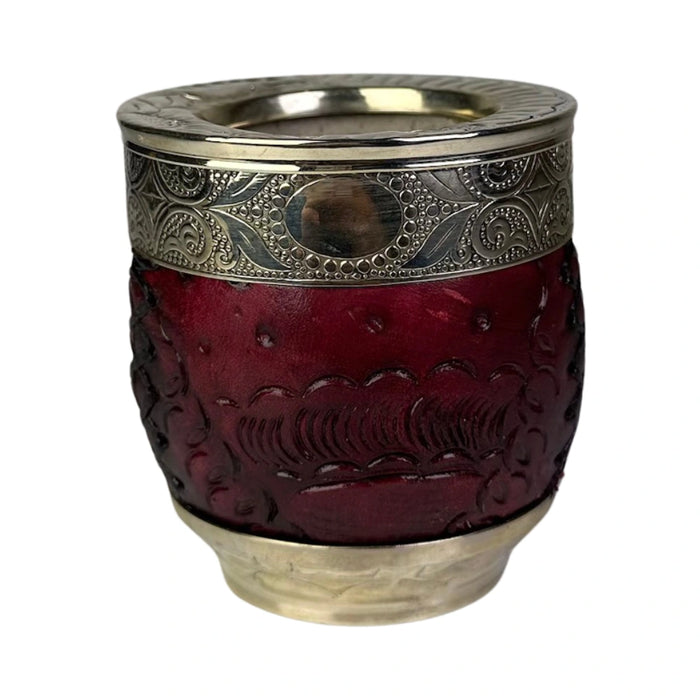 Mate Imperial Roma Con Cuero Labrado Base Y Virola De Alpaca Con Bombilla