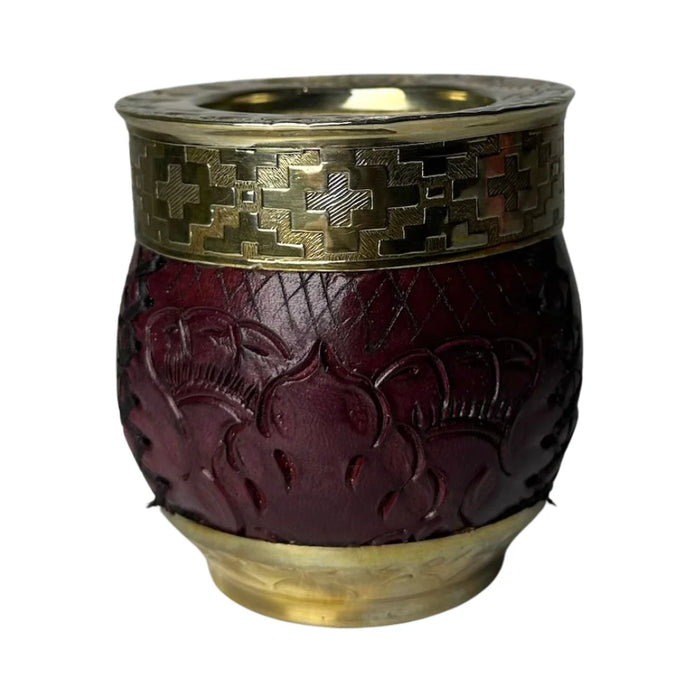 Mate Imperial Roma Con Cuero Labrado Base Y Virola De Alpaca Con Bombilla