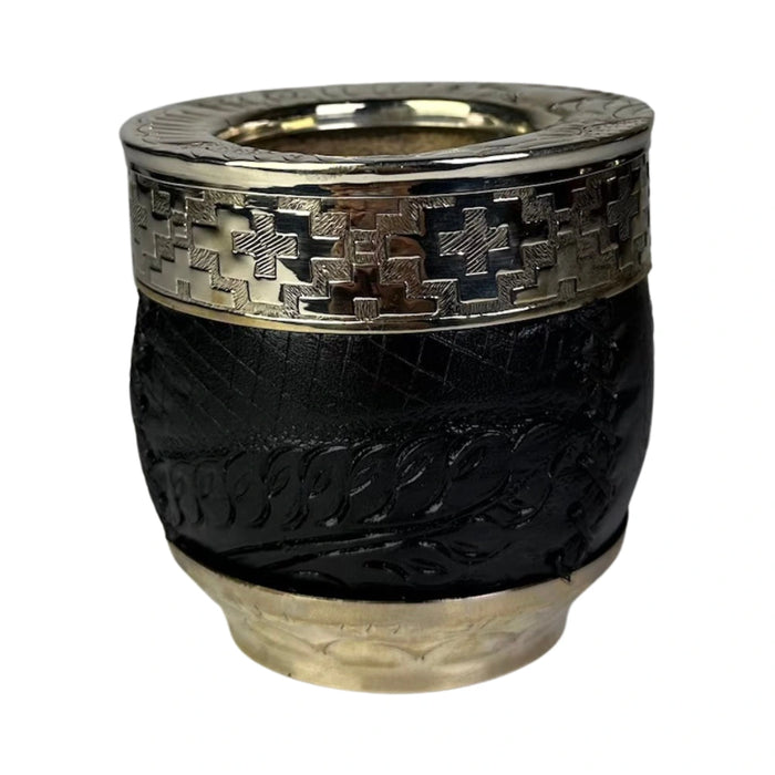 Mate Imperial Roma Con Cuero Labrado Base Y Virola De Alpaca Con Bombilla