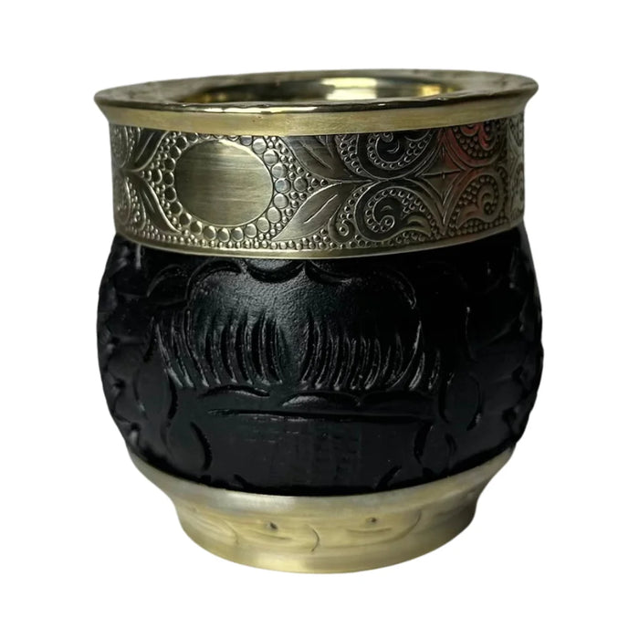Mate Imperial Roma Con Cuero Labrado Base Y Virola De Alpaca Con Bombilla