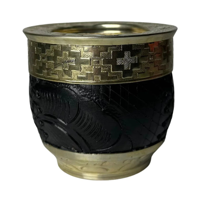 Mate Imperial Roma Con Cuero Labrado Base Y Virola De Alpaca Con Bombilla