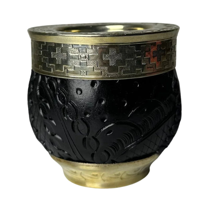 Mate Imperial Roma Con Cuero Labrado Base Y Virola De Alpaca Con Bombilla