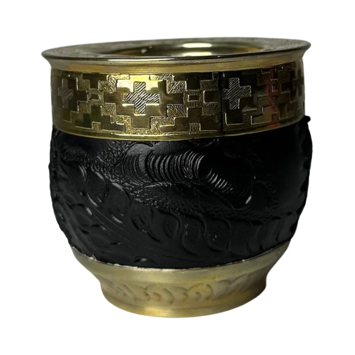 Mate Imperial Roma Con Cuero Labrado Base Y Virola De Alpaca Con Bombilla