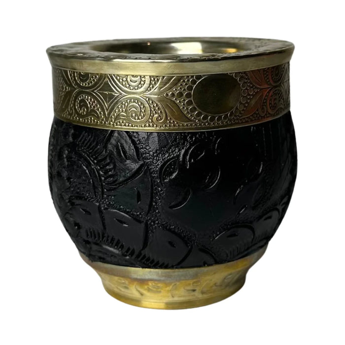 Mate Imperial Roma Con Cuero Labrado Base Y Virola De Alpaca Con Bombilla