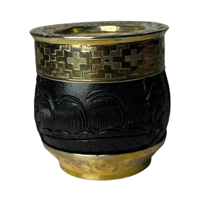 Mate Imperial Roma Con Cuero Labrado Base Y Virola De Alpaca Con Bombilla
