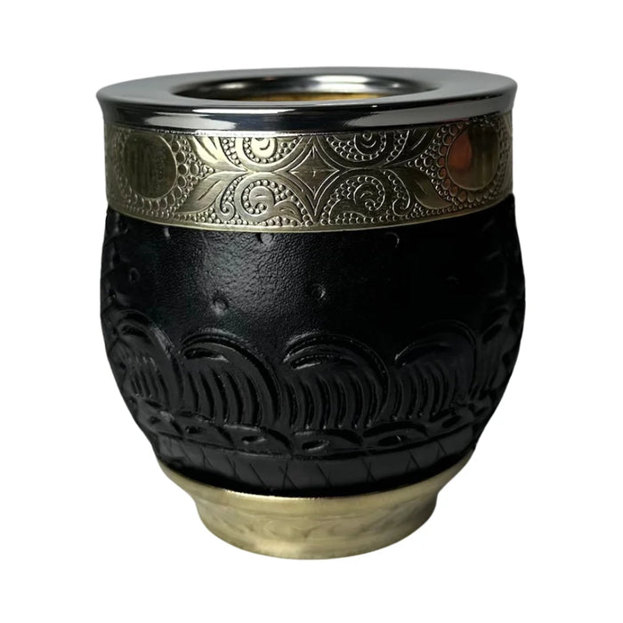 Mate Imperial Roma Con Cuero Labrado Base Y Virola De Alpaca Con Bombilla