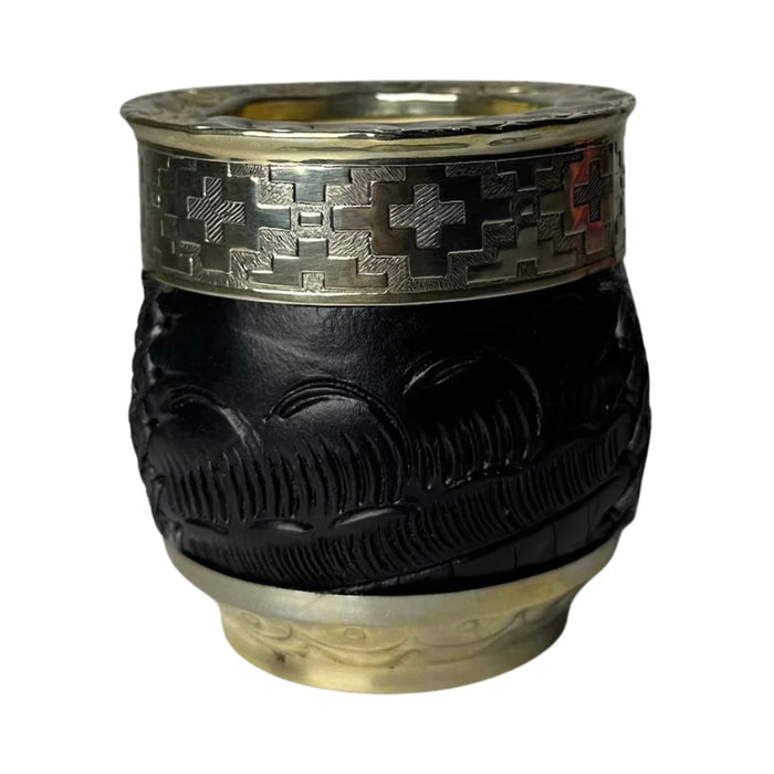 Mate Imperial Roma Con Cuero Labrado Base Y Virola De Alpaca Con Bombilla