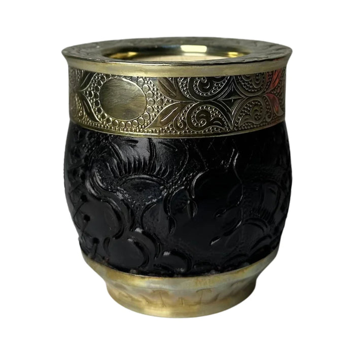 Mate Imperial Roma Con Cuero Labrado Base Y Virola De Alpaca Con Bombilla