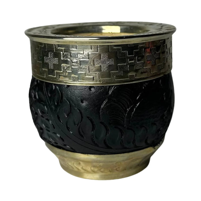 Mate Imperial Roma Con Cuero Labrado Base Y Virola De Alpaca Con Bombilla