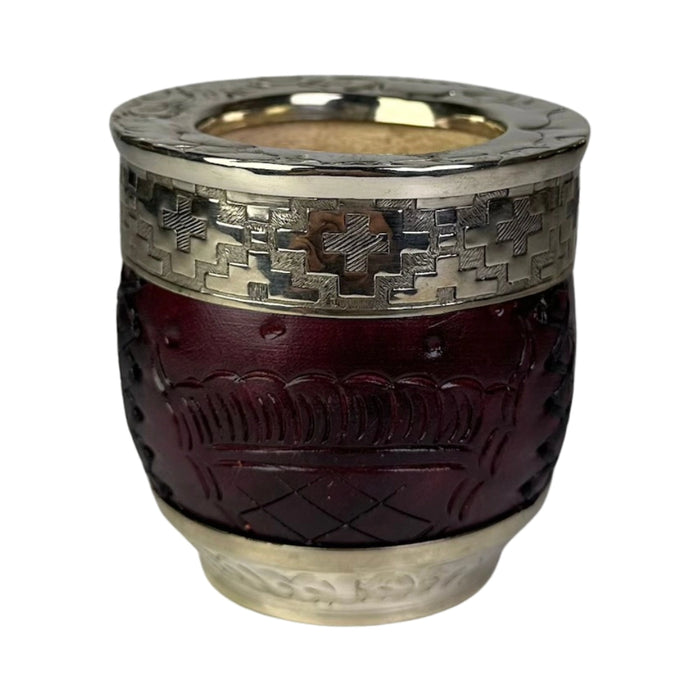 Mate Imperial Roma Con Cuero Labrado Base Y Virola De Alpaca Con Bombilla