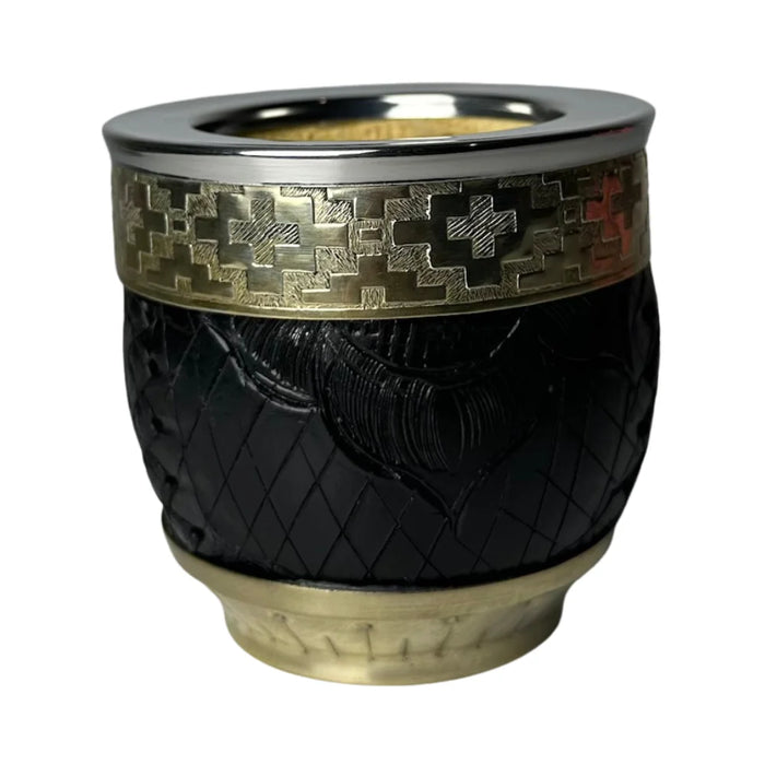 Mate Imperial Roma Con Cuero Labrado Base Y Virola De Alpaca Con Bombilla