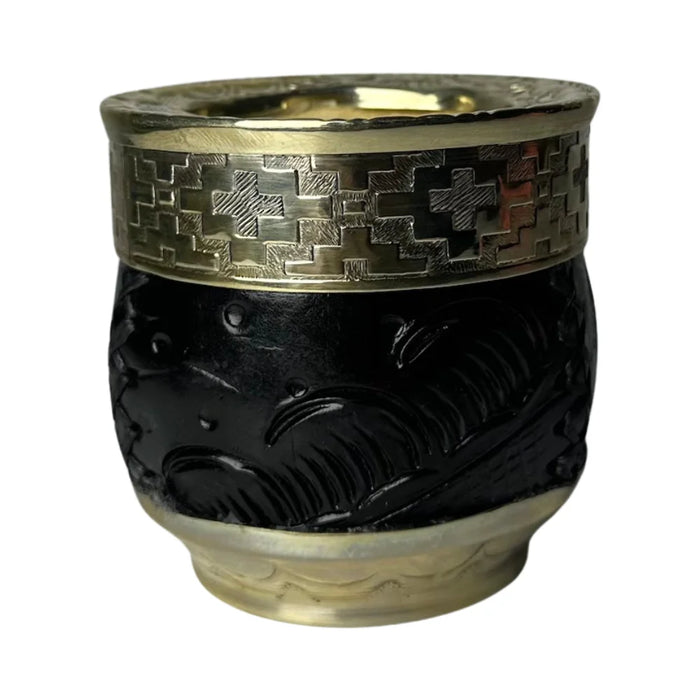Mate Imperial Roma Con Cuero Labrado Base Y Virola De Alpaca Con Bombilla