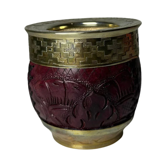 Mate Imperial Roma Con Cuero Labrado Base Y Virola De Alpaca Con Bombilla
