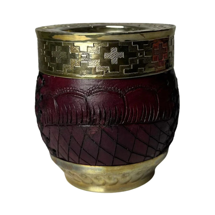Mate Imperial Roma Con Cuero Labrado Base Y Virola De Alpaca Con Bombilla