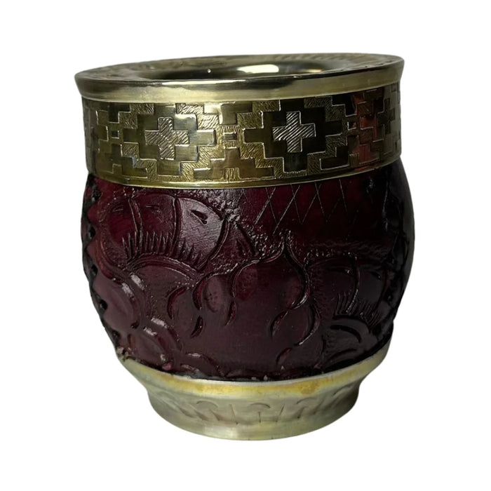 Mate Imperial Roma Con Cuero Labrado Base Y Virola De Alpaca Con Bombilla