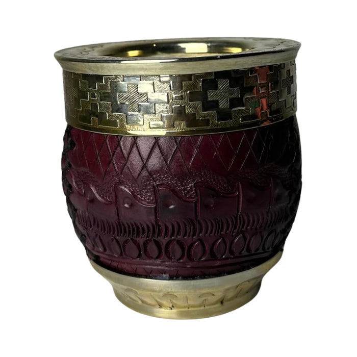 Mate Imperial Roma Con Cuero Labrado Base Y Virola De Alpaca Con Bombilla
