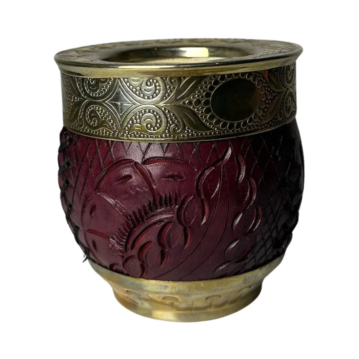 Mate Imperial Roma Con Cuero Labrado Base Y Virola De Alpaca Con Bombilla